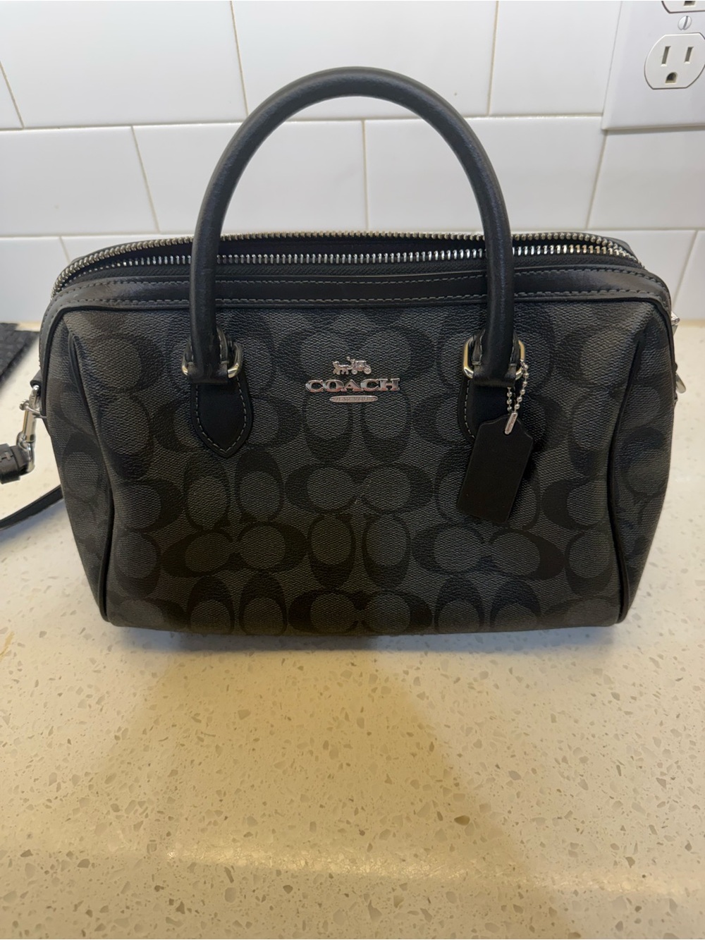 Coach Men's Signature Canvas Satchel in Black/Charcoal